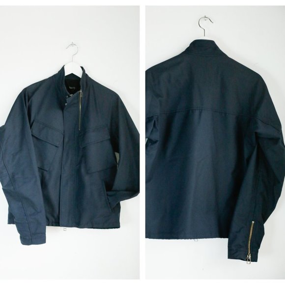 Phillip Lim Navy Blue Asymmetrical Pocket Double Zipper Nylon Jacket S